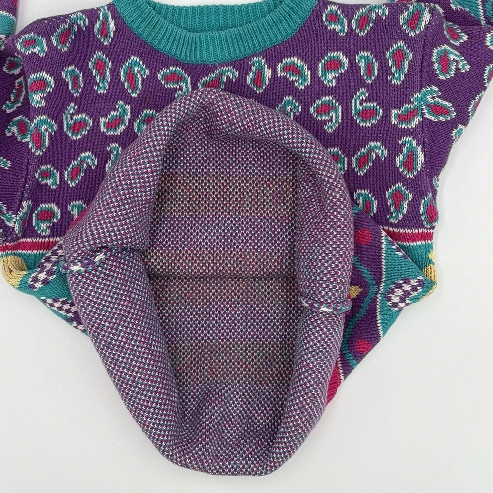 Vintage Gymboree Girls Purple Sweater Sz Medium 1994 Winter Floral Paisley Line